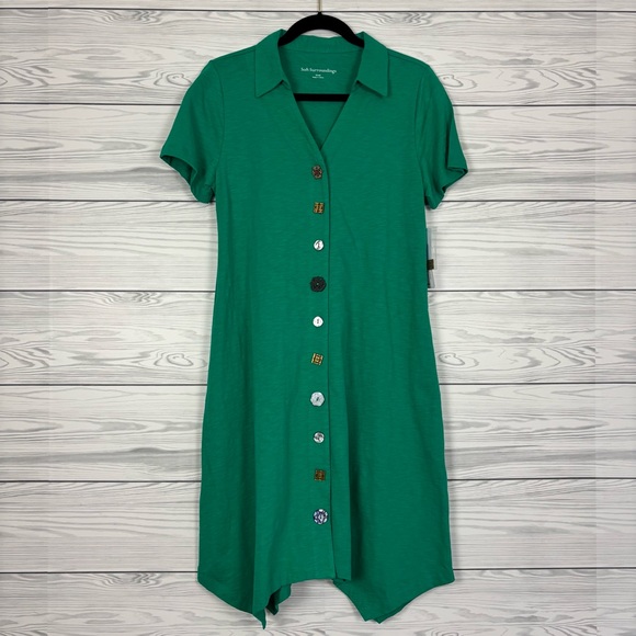 Soft Surroundings Danielle Button Dress Parakeet Green Beachy NWT Coastal Small - Picture 3 of 10